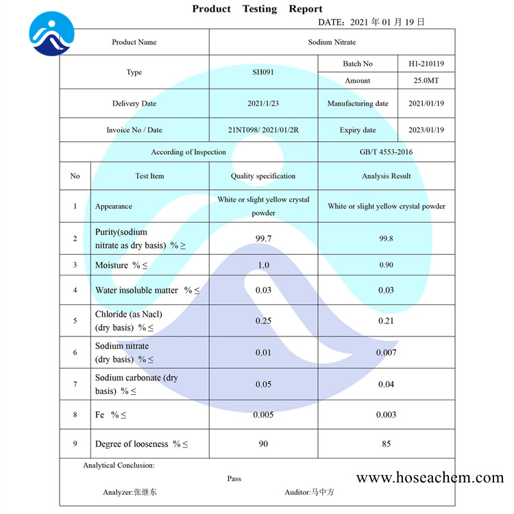 Product Qualification of Sodium nitrate