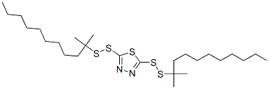 Metal deactivator T561, CAS 9656-20-1, 2,5-Bis-(tert-dodecyldithio)-1,3,4-thiadiazole, Molecular Formula: C26H50N2S5 Metal deactivator T561, CAS 9656-20-1, 2,5-Bis-(tert-dodecyldithio)-1,3,4-thiadiazole, Molecular Formula: C26H50N2S5